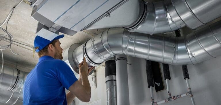 Teamworks Mechanical inspects furnace ductwork