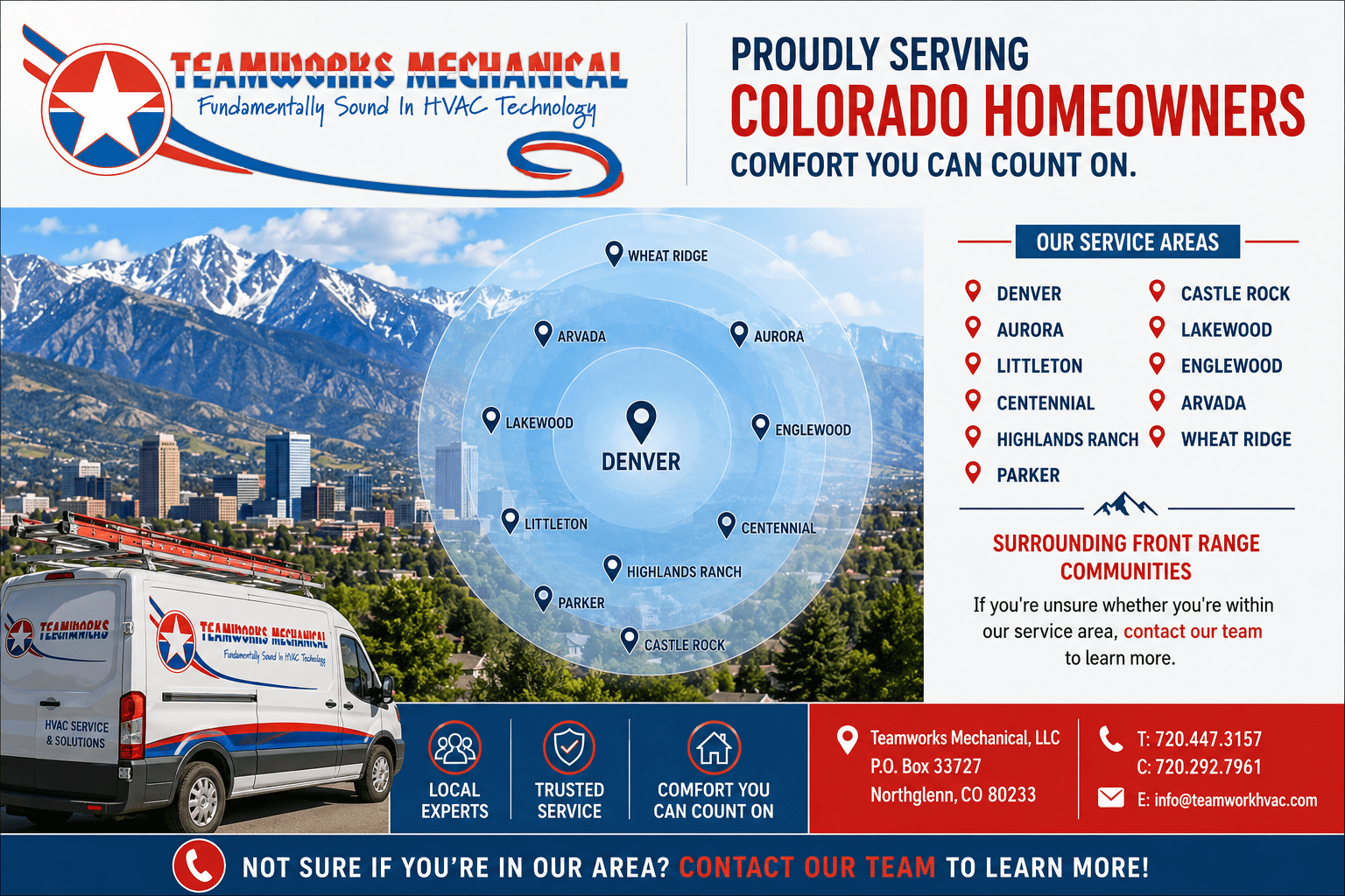 Image showing the locations where Teamworks mechanical serves in colorado.