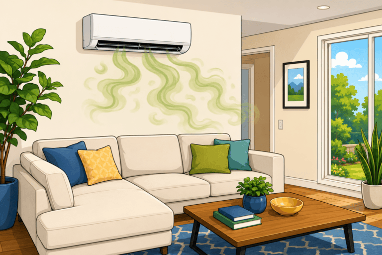Cartoon Image of heat pump with odor