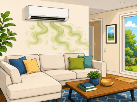 Cartoon Image of heat pump with odor