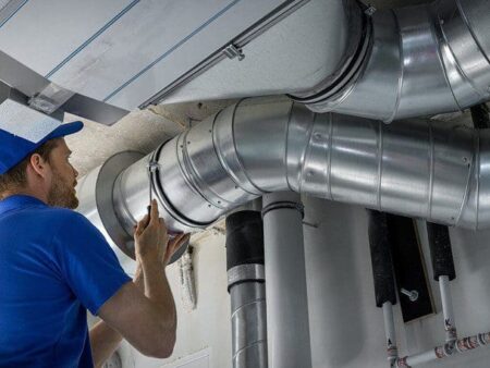 Teamworks Mechanical inspects furnace ductwork