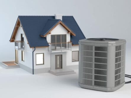 a model of house and heat pump in picture.