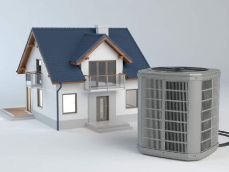 a model of house and heat pump in picture.